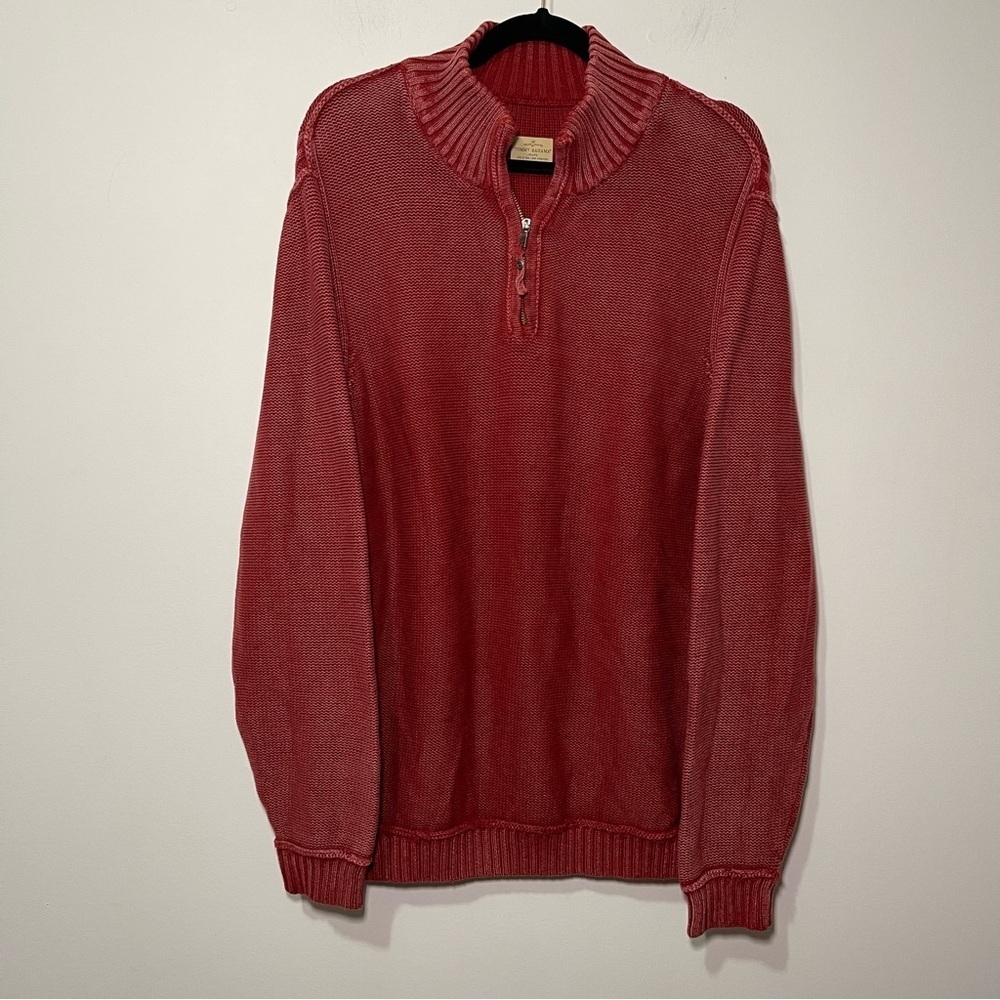 Tommy Bahama Men’s Red Cotton Quarter-Zip Pullover Sweater XL fisherman nautical